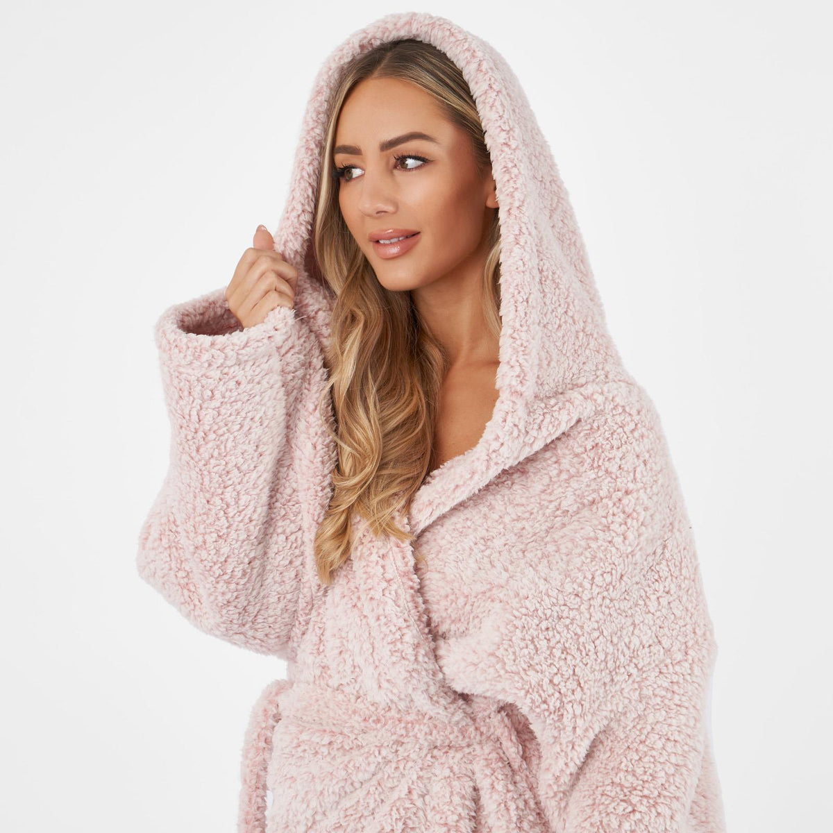 OHS Teddy Marl Fleece Soft Adults Dressing Gown Unisex Full-Length Robe