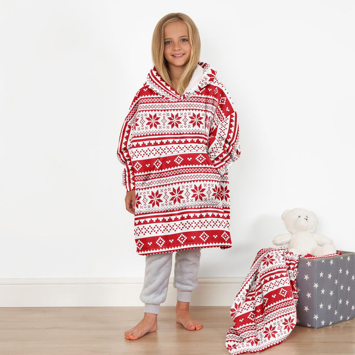 Kids Hoodie Blanket Oversized Sherpa Fleece Jumper Sweatshirt Soft Warm Throw