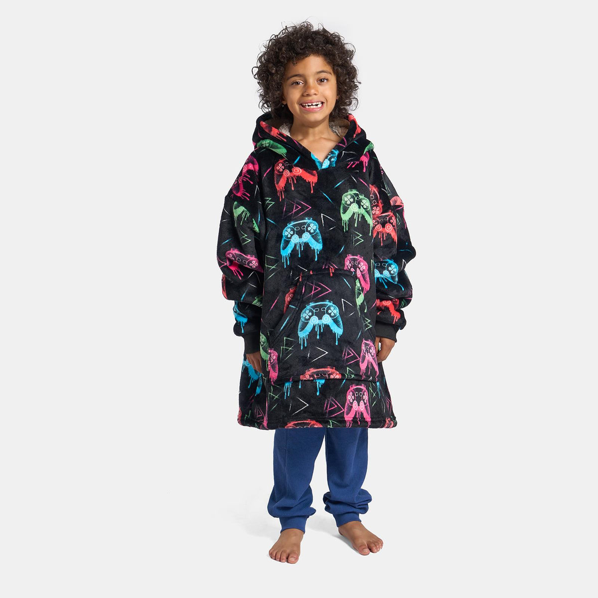 OHS Kids Print Hooded Blanket Flannel Sherpa Lined Wearable Throw Hoodie