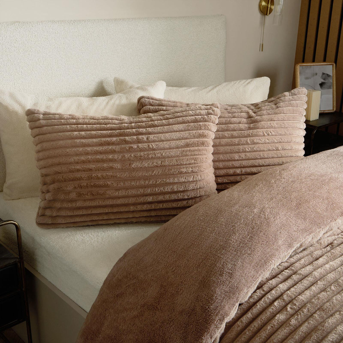 OHS Ribbed Fleece Bedding Set Soft Faux Fur Thermal Duvet Cover with Pillowcase