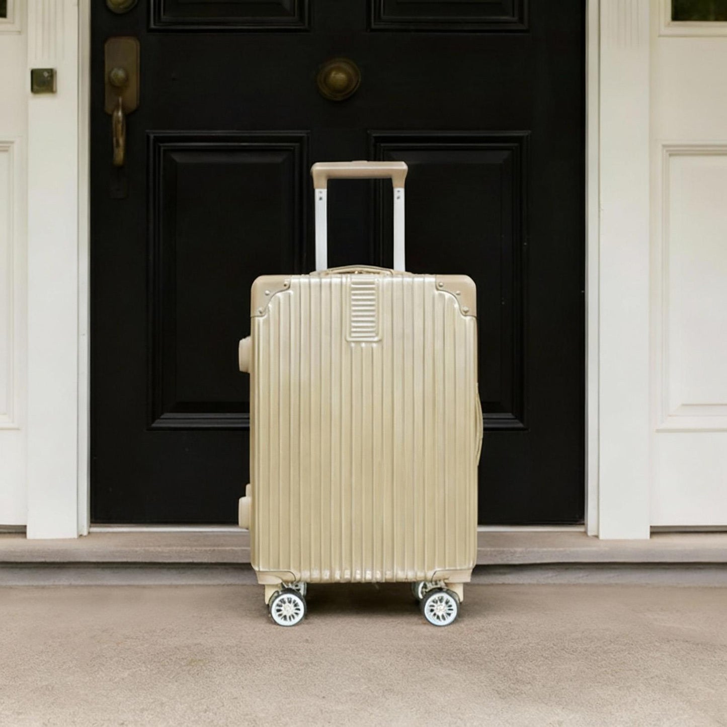 OHS Metallic Effect Suitcase Set 3-Piece Hard Shell Luggage 4 Wheel ABS