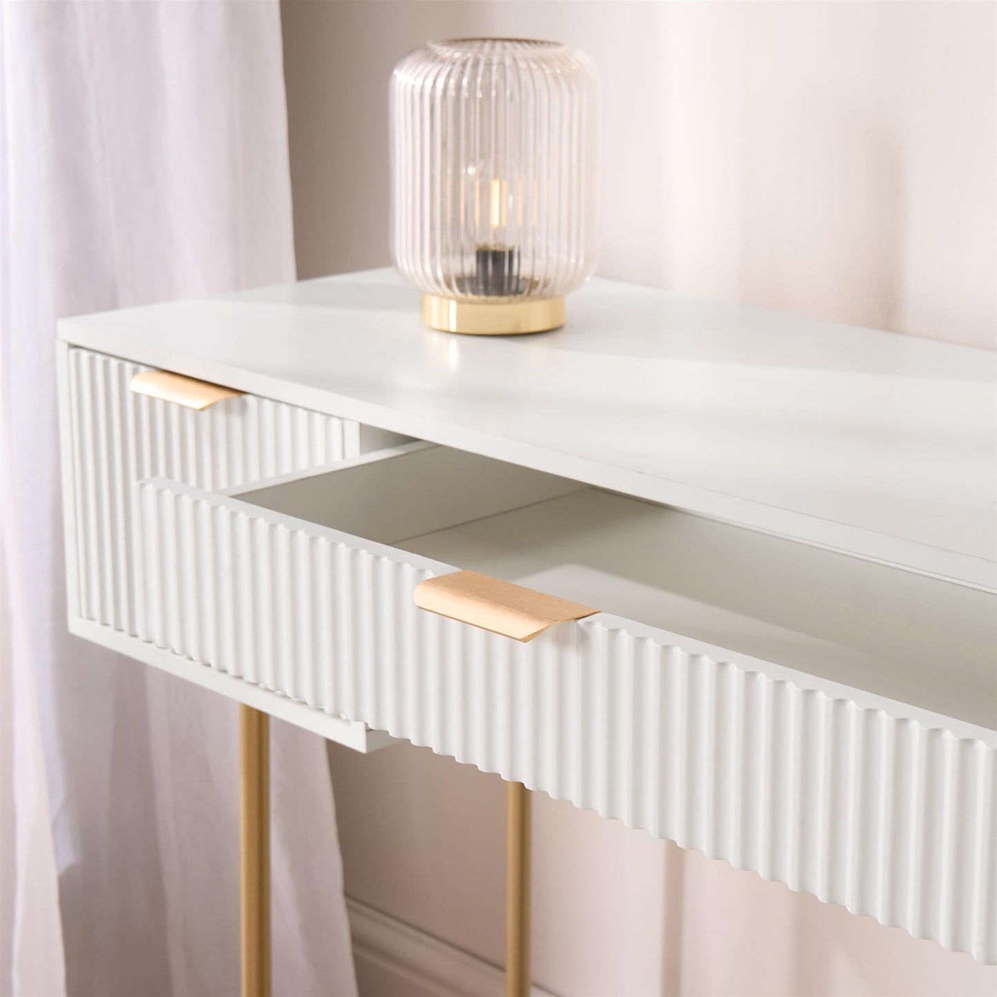 OHS Ribbed Dressing Table Engineered Wood Makeup Vanity Desk with 3 Drawers
