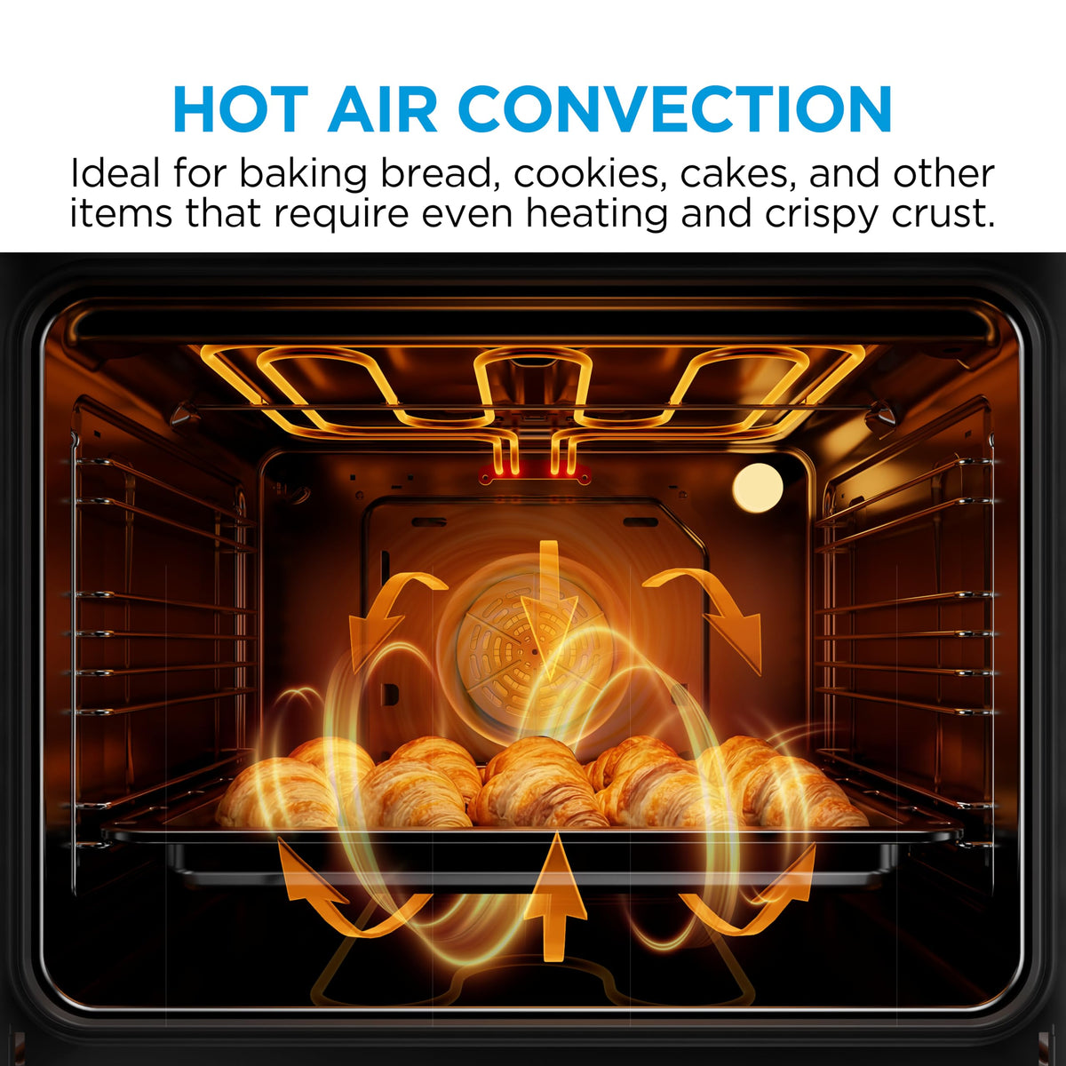 Midea 71L, 60cm Wide, Single Electric Built-in Fan Oven with Air Fry, 12 Oven Functions, Aqua Clean, LED Display, Convection, ECO, MultiLevel Cooking, Color Black - MBO65M90D2-BK
