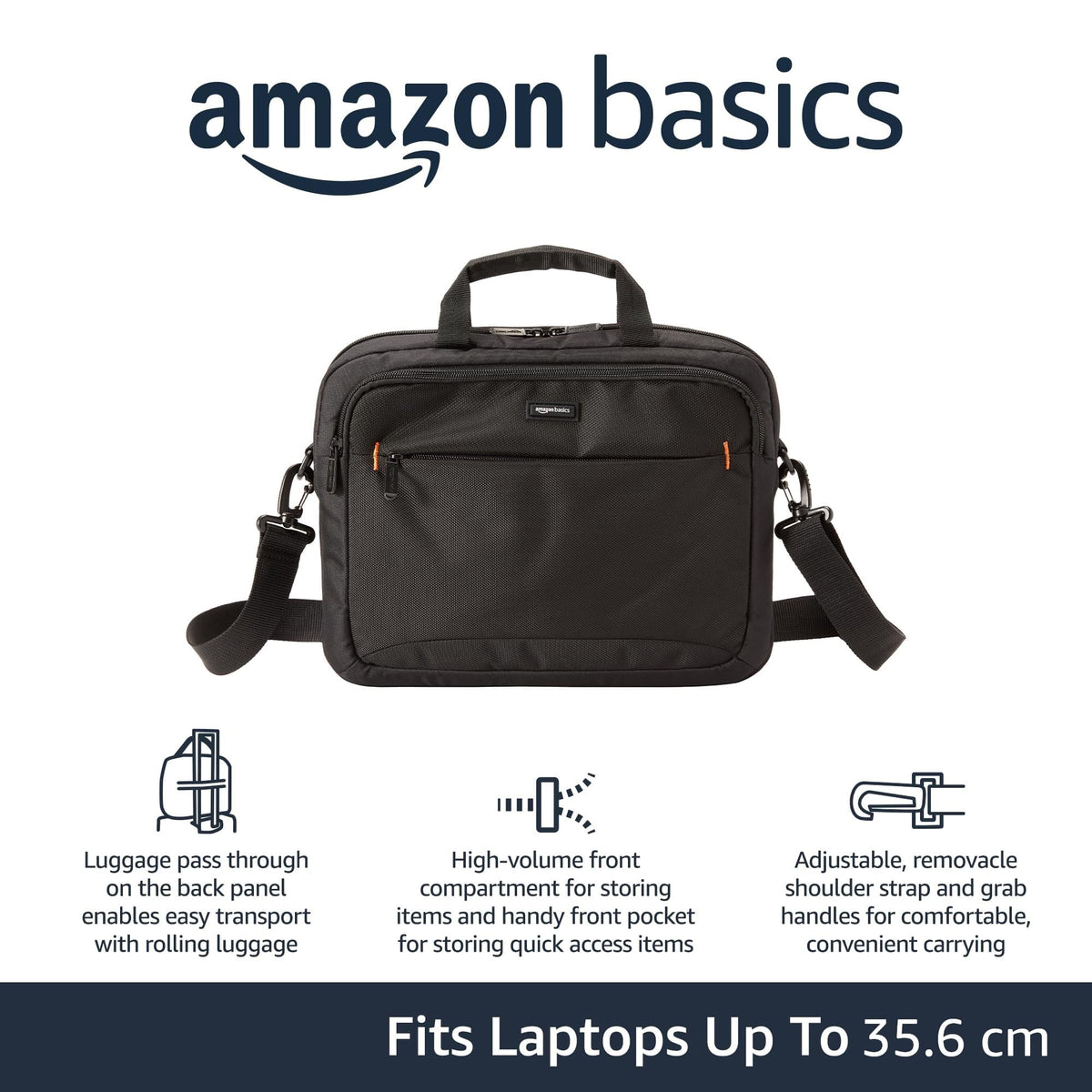 Amazon Basics Compact Laptop Shoulder Bag Carrying case with Accessory Storage Pockets (14 inch - 35.6 cm) Black, 3-Pack