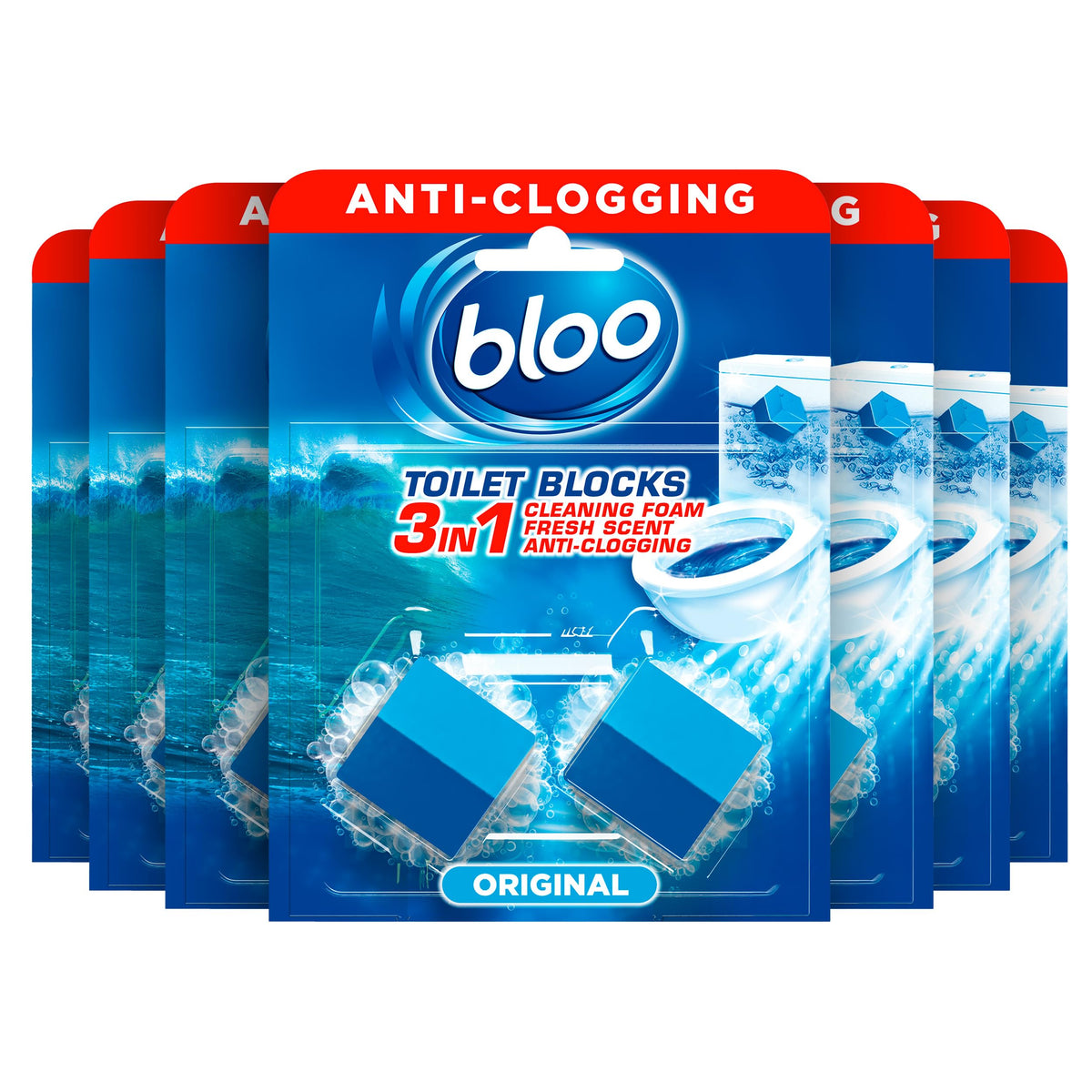 Bloo New 3in1 Toilet Blocks, Pack of 2, Toilet Limescale Remover Cistern Block, Toilet Cleaner Block with Cleaning and Foaming Action, Toilet Fresheners - Limescale Prevention