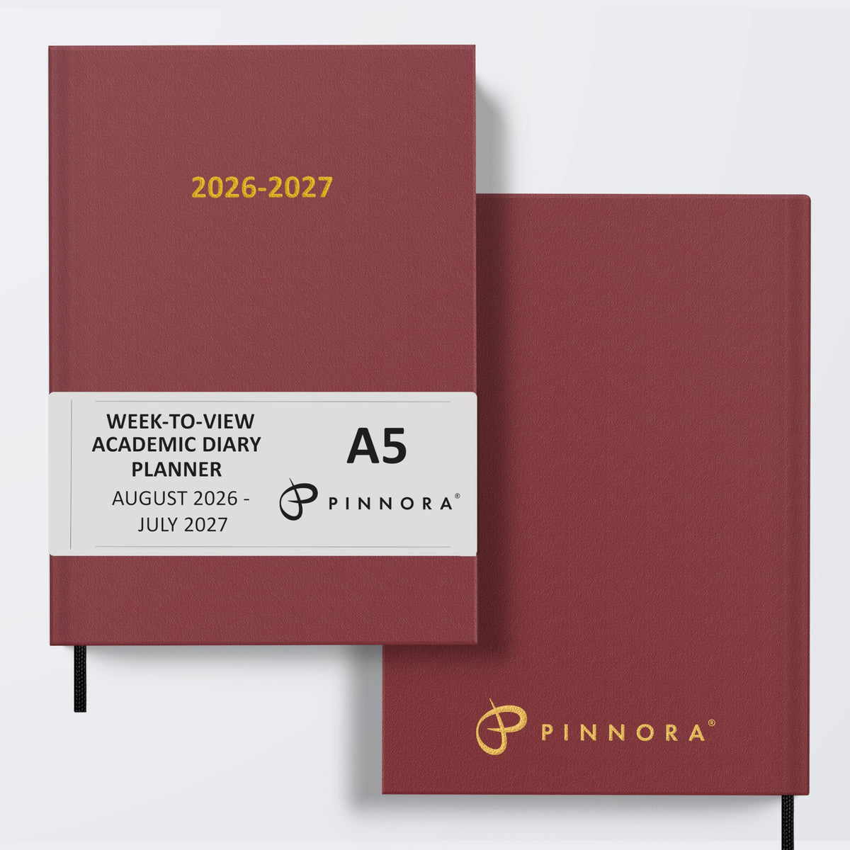 Pinnora A5 Deep Pink Academic Diary 2026-2027 Week to View, Hard Cover, August - July Dated Academic Planner, Ideal Student & Teacher Planner 2026-27, University, Revision, Study, To-Do Lists