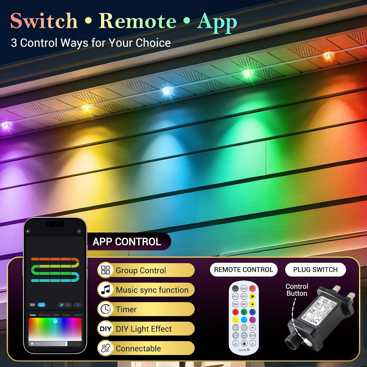 Permanent Outdoor Lights 30RGB,15M Smart Xmas Lights,Connectable