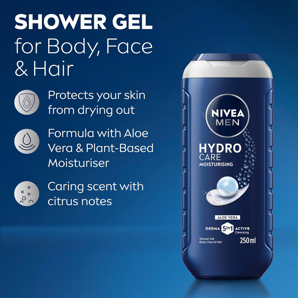 NIVEA MEN HydroCare Moisturising Shower Gel, 3-in-1, 250 ml