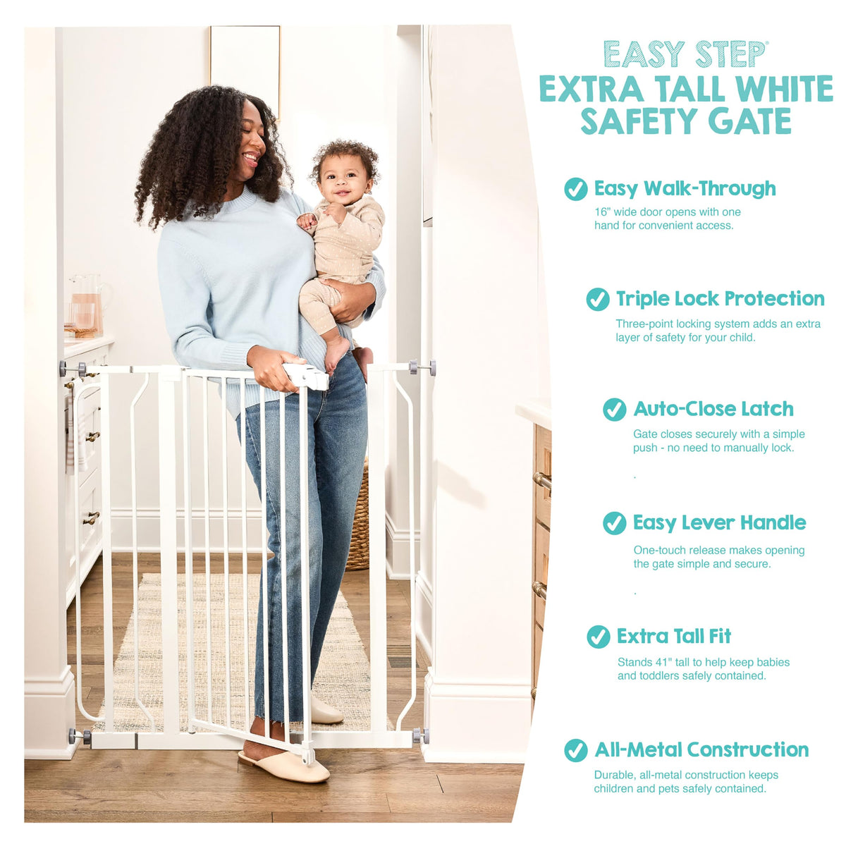 Regalo Safety 91.4cm Extra Tall Baby Gate for Doorways & Bottom of Stairs, Fits Openings 73.6-90cm (Extension Included), Pressure Mounted for Babies, Toddlers & Pets