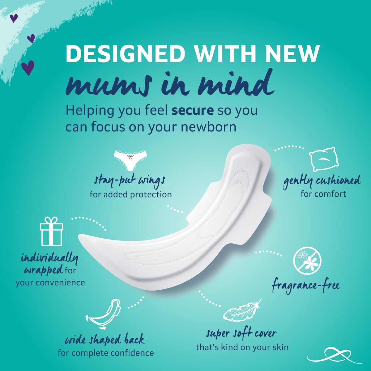 Lil-Lets Maternity Pads, Extra Long Maxi Thick Towels, With Wings, Postpartum/After Birth Essential, 3 Packs of 10 (30 towels), Packing May Vary