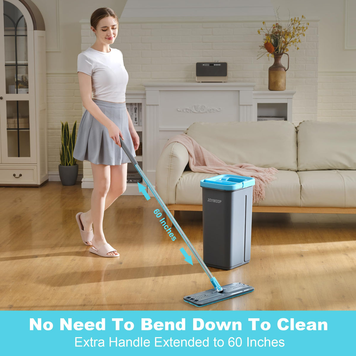 JOYMOOP Mop and Bucket with Wringer Set, Hands Free Flat Floor Mop and Bucket, with 3 Washable Microfiber Pads, Wet and Dry Use, Floor Cleaning System
