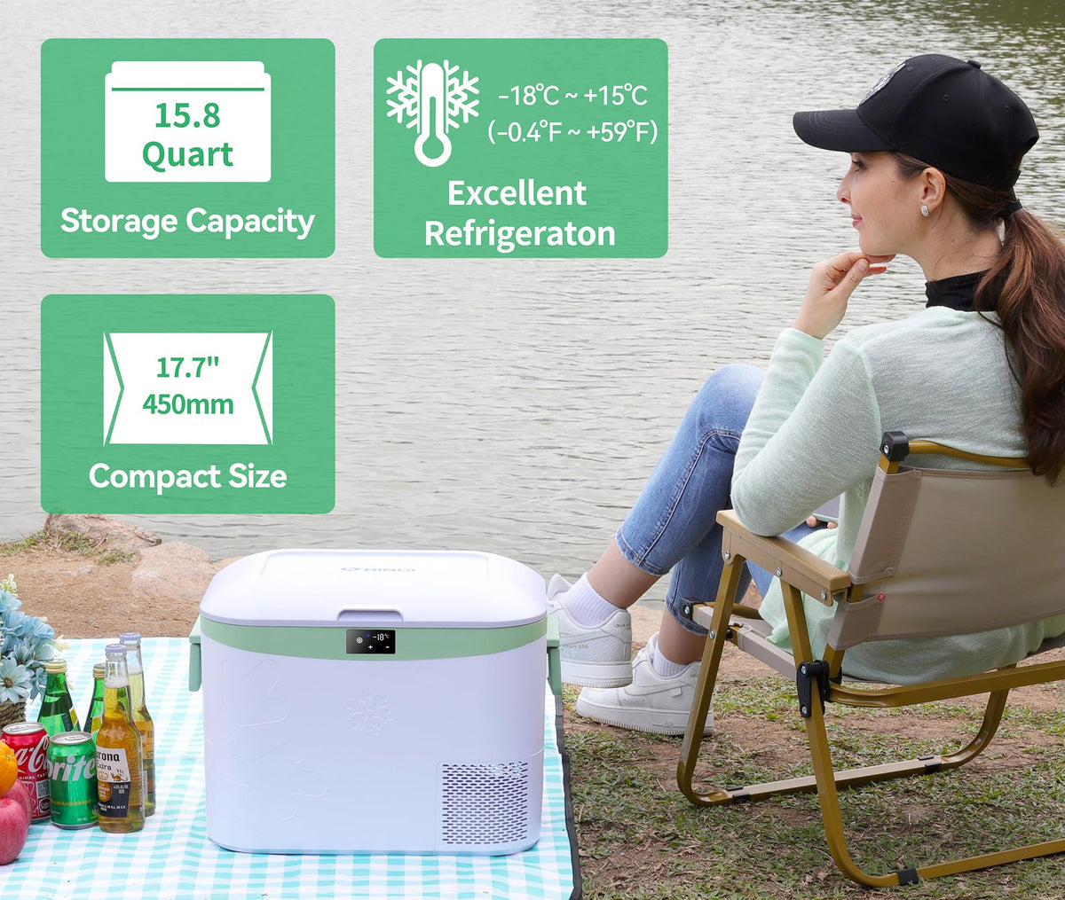 BINGI 12.8L Car Fridge Freezer Portable Compressor Cooler, 12V/24V DC & 100-240V AC Mini Refrigerator for Camping, RV, Truck, Boat, Travel, Picnic, Home Use (-18℃ to 15℃)