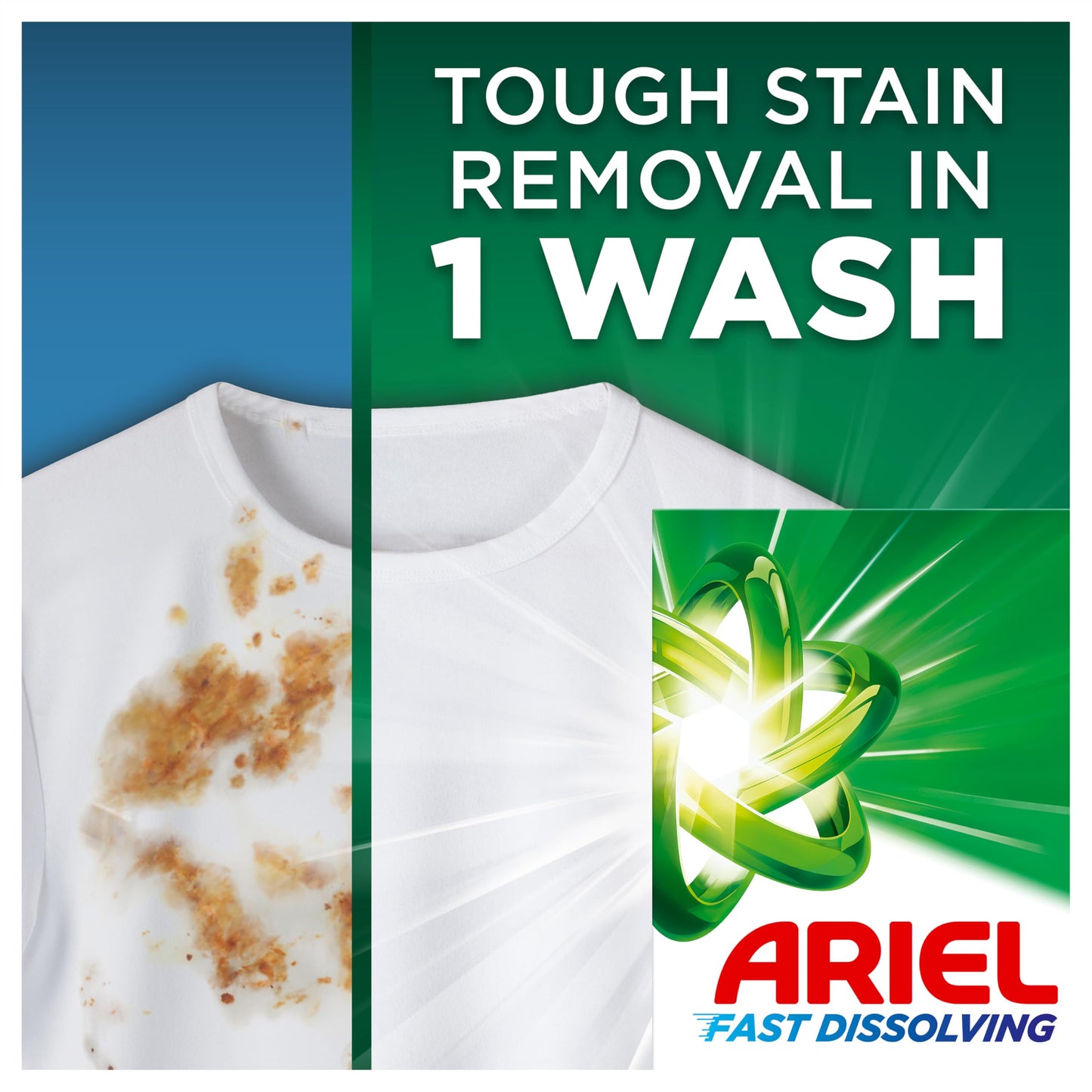Ariel Fast Dissolving Washing Powder Laundry Detergent 4kg, 80 Washes, Original, Tough Stain Removal in 1 Wash, Instant Action Even in Cold