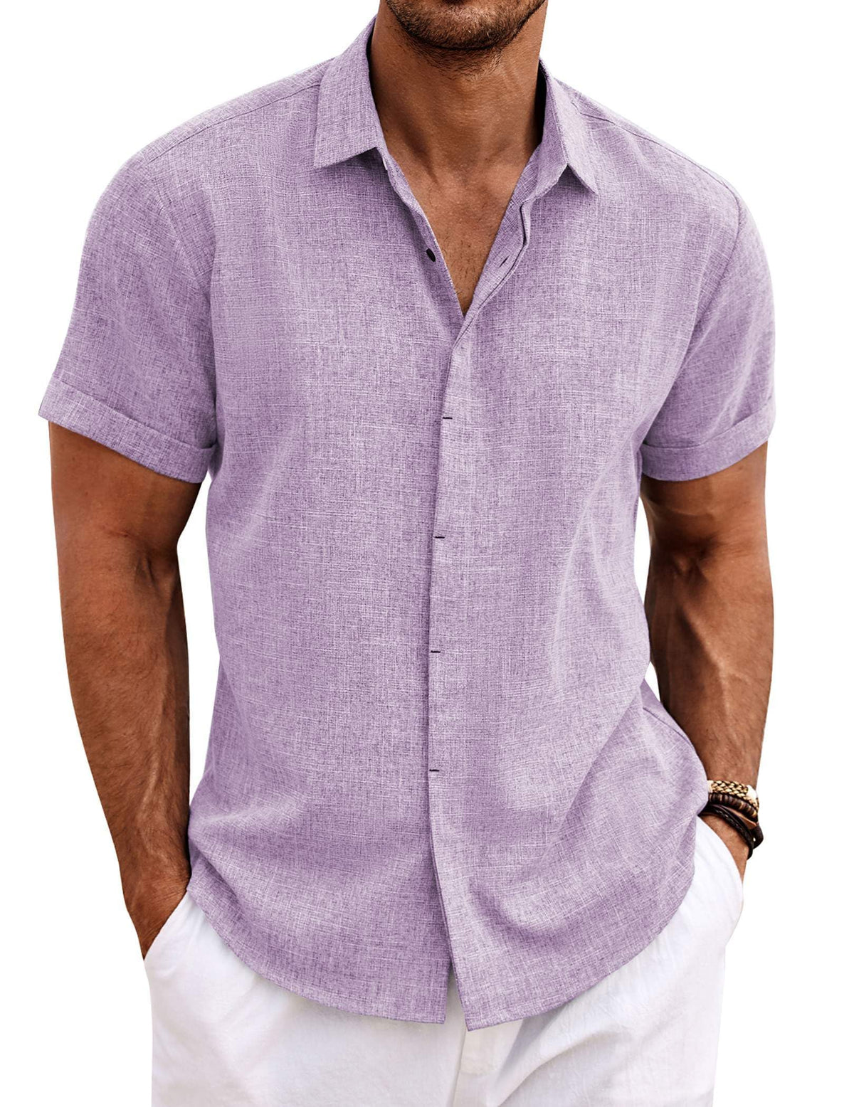 COOFANDY Mens Linen Shirts Short Sleeved Summer Regular Fit Button Down Hawaiian Holiday Tops