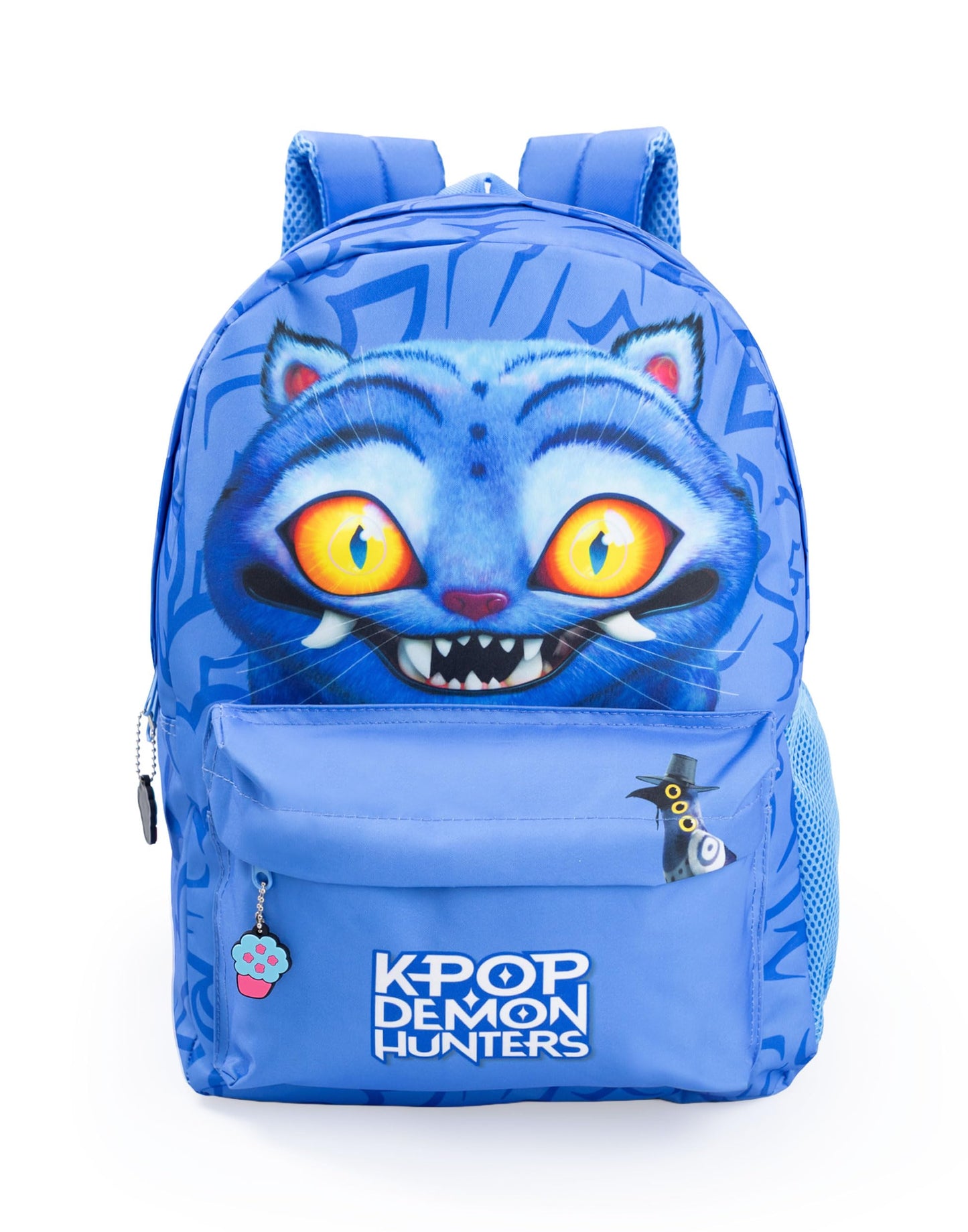 KPop Demon Hunters K-Pop Demon Hunters Derpy Tiger Blue Backpack | Kids School Bag with Front Zip Pocket | Padded Shoulder Straps & Chest Strap | K-Pop Demon Hunters Merch