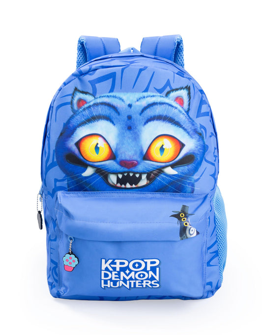 KPop Demon Hunters K-Pop Demon Hunters Derpy Tiger Blue Backpack | Kids School Bag with Front Zip Pocket | Padded Shoulder Straps & Chest Strap | K-Pop Demon Hunters Merch