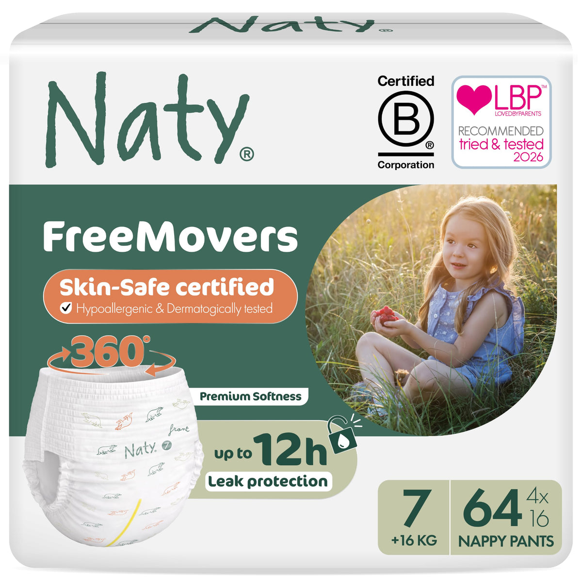 Naty FreeMovers Nappy Pants, Size 6 (16+kg), 18 Count