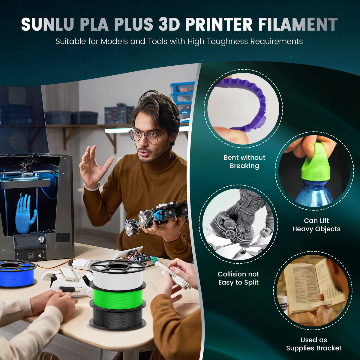 SUNLU Premium PLA+ Filament 1.75mm, Enhanced Durability and High Strength