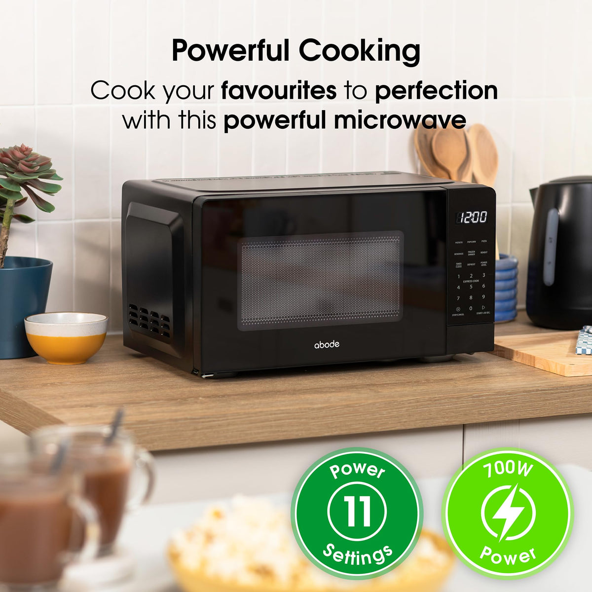 Abode Touch Control Microwave 20 Litre Black Digital 700W with Clock & Timer, 5 Auto Cook Settings & Defrost, 10 Power Levels AMT2012B (Touch Control, Silver)