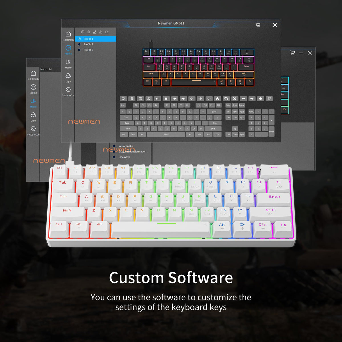 NEWMEN GM611 Gaming Keyboard,60% Percent Mechanical Keyboard Red Switches