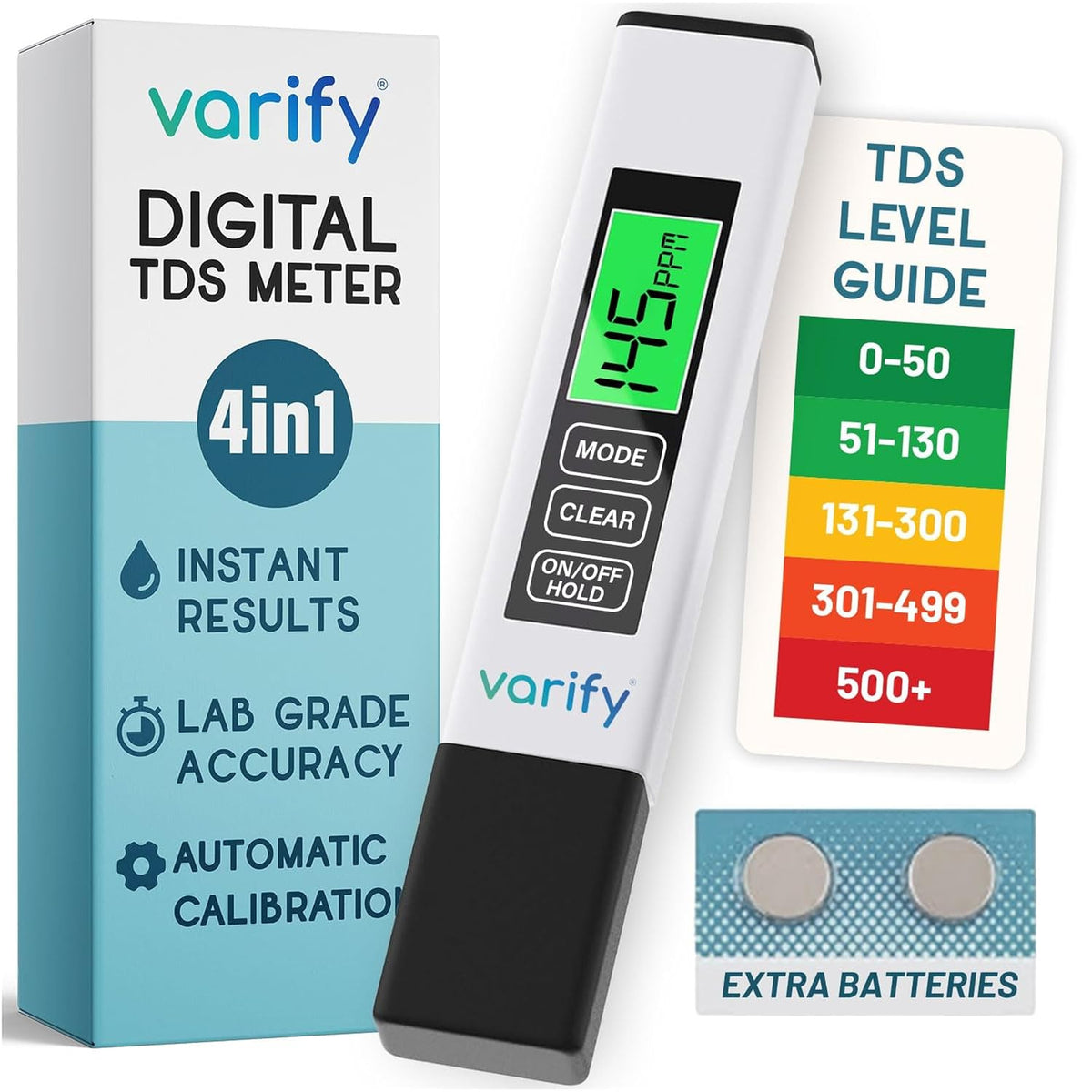 Varify TDS Meter Digital Water Tester for Drinking Water Instant 4in1 test