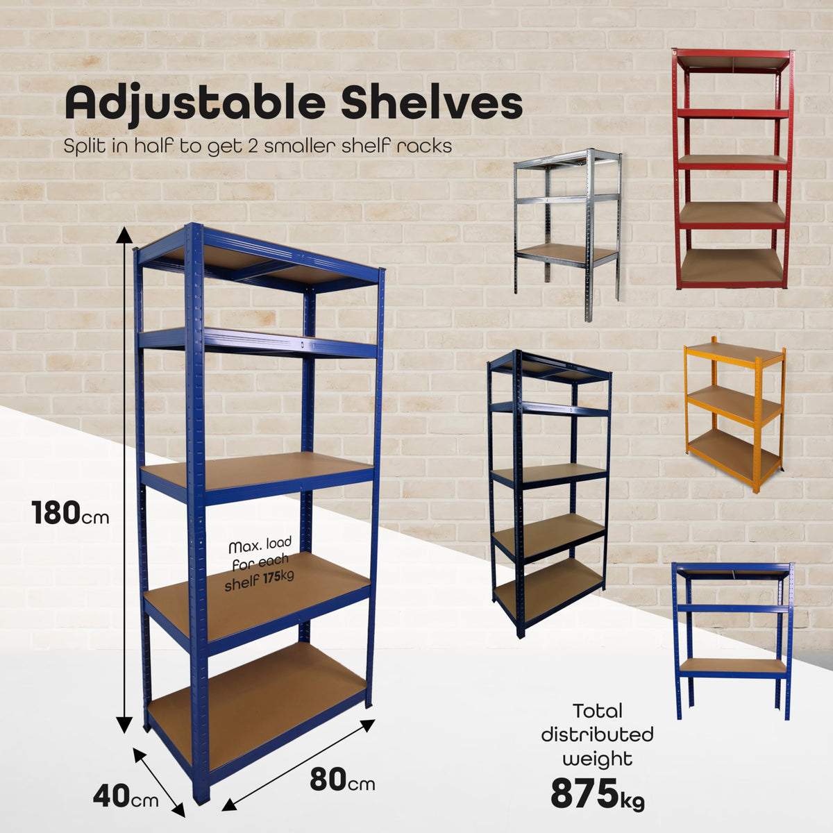 DIVCHI 5 Tier Storage Rack Heavy Duty Shelving Aluminium Garage Shelves Shed Storage Racking Shelf For Warehouse Workshop & Office (Black, Pack of 1) Up to Maximum 175 kg Per Shelf