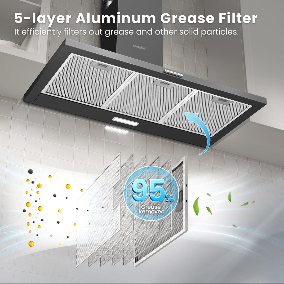 COMFEE' 90cm Chimney Cooker Hood, Class A++ Wall Mounted Kitchen Extractor