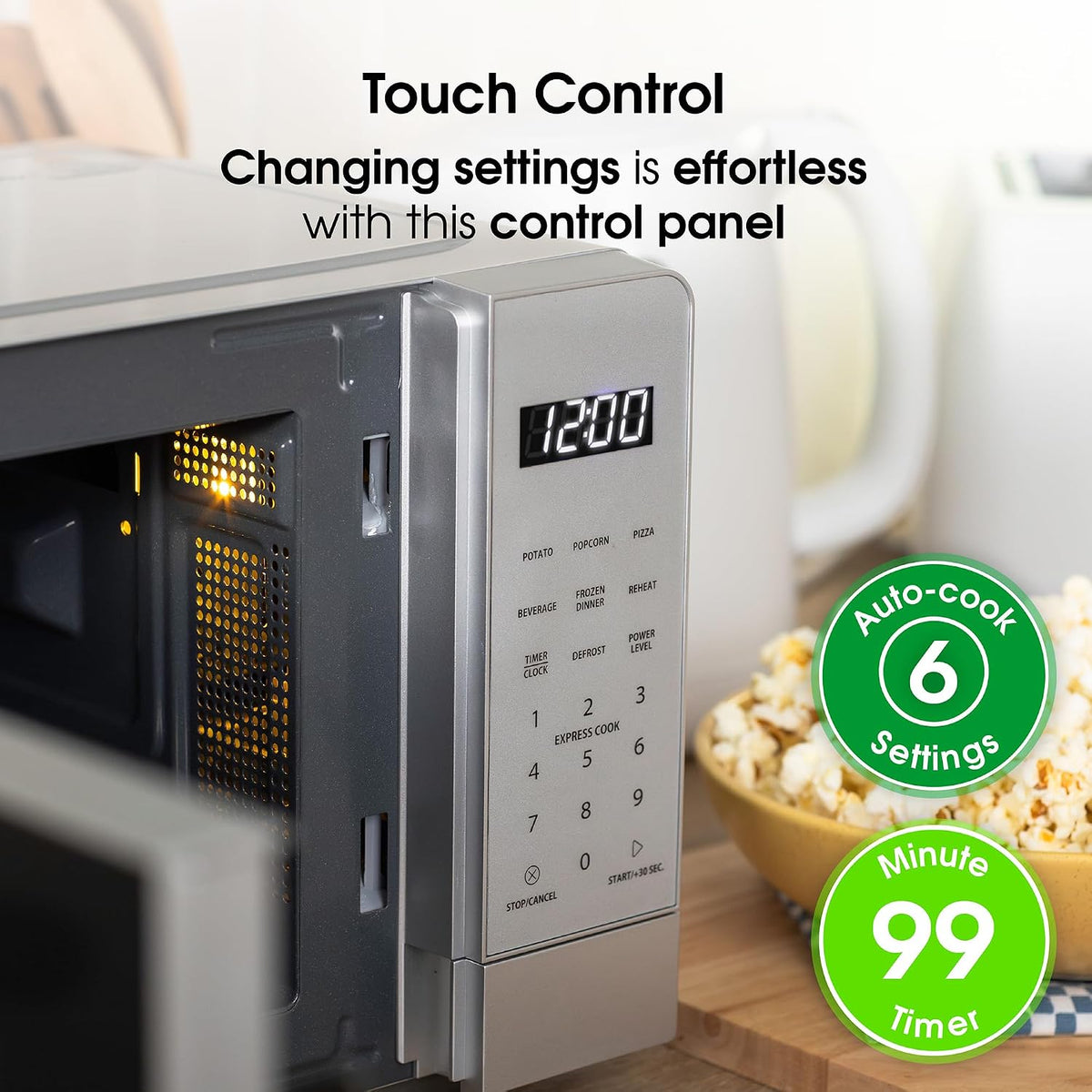 Abode Touch Control Microwave 20 Litre Black Digital 700W with Clock & Timer, 5 Auto Cook Settings & Defrost, 10 Power Levels AMT2012B (Touch Control, Silver)