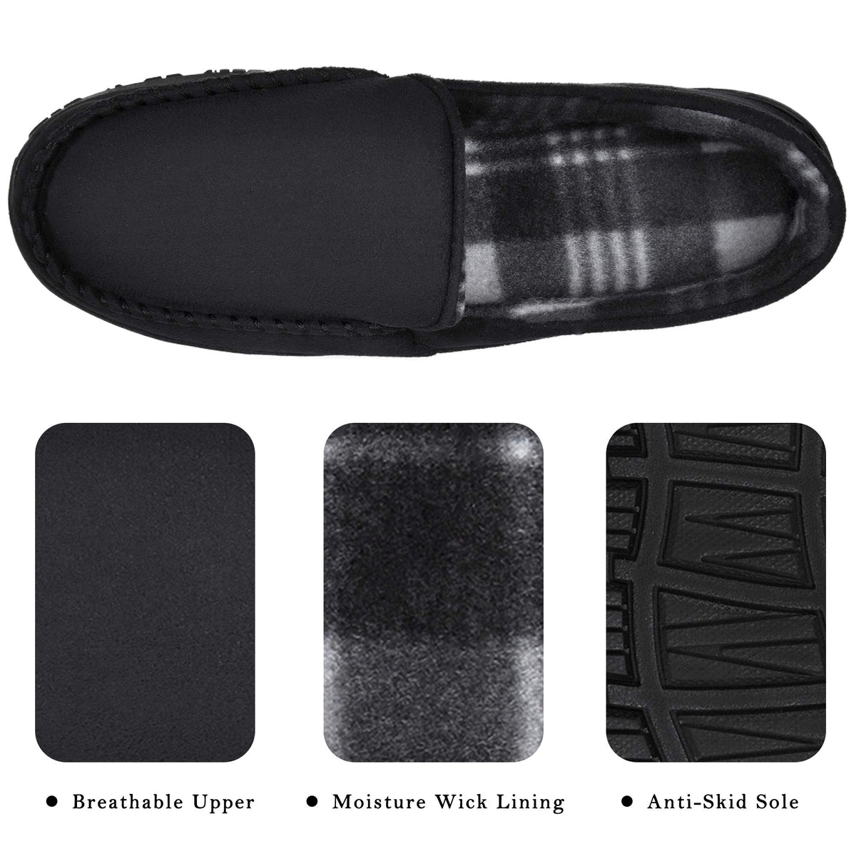 MIXIN Men's Cozy Moccasin Slippers Anti-Skid Slip On House Slippers with Comfy Memory Foam