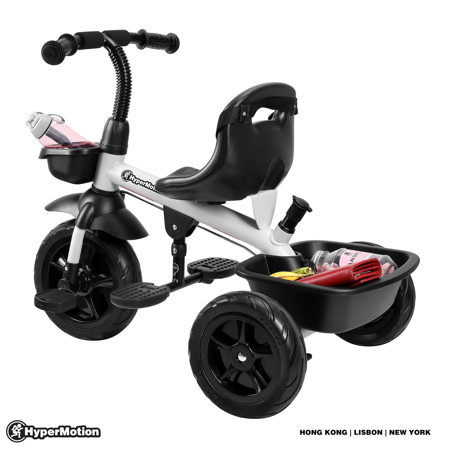 HyperMotion Toddler Tricycle with Parent Handle, Canopy, Safety Belt & Basket — From 12 Months