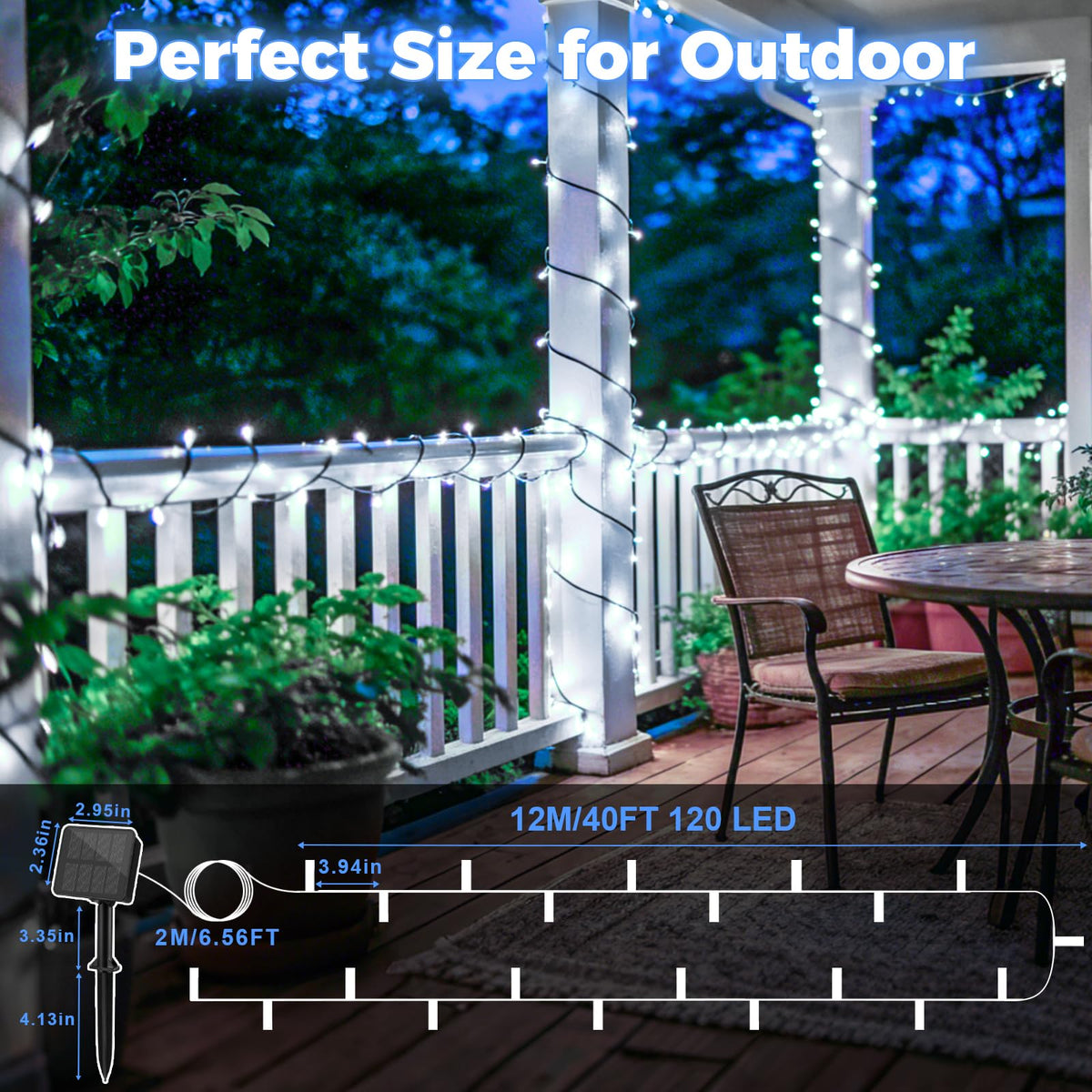 Outdoor Solar Lights Garden, 12M/40FT 120 LED Solar String Lights Waterproof, 8 Modes Solar Powered Fairy Lights for Tree Patio Yard Party Garden Terrace Decorations Warm White