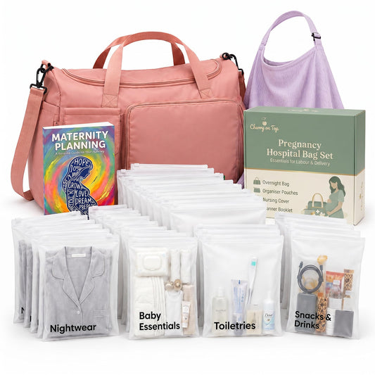 Pregnancy Bag For Hospital - Complete Labour And Delivery Set With Hospital Bag, 21 Organiser Pouches, Planner Book & Nursing Shawl - Premium Expectant Mum Hamper & Baby Shower Set, Grey