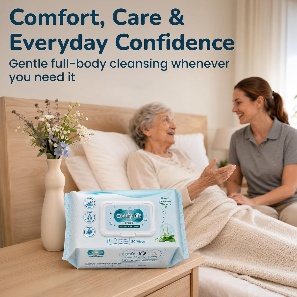 Comfy Life Premium Full Body Cleansing Wet Wipes For Adults - Large Luxury Fresh-feel Rinse-free Fragrance-free Bed Bath Incontinence Hygiene Intimate-care Soft Sheets (4 Pack (320 Wipes)