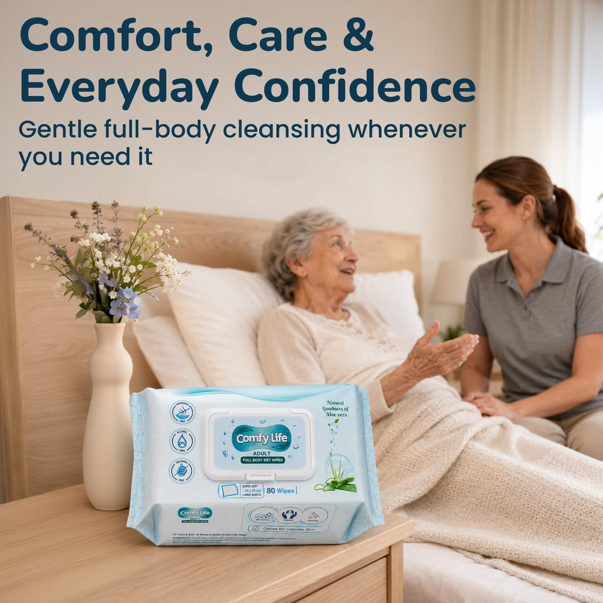 Comfy Life Premium Full Body Cleansing Wet Wipes For Adults - Large Luxury Fresh-feel Rinse-free Fragrance-free Bed Bath Incontinence Hygiene Intimate-care Soft Sheets (4 Pack (320 Wipes)