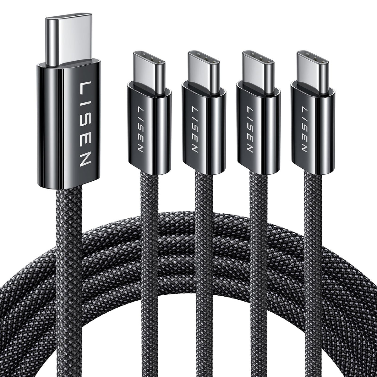 LISEN 60W for Samsung Type C 4-Pack [1M+1M+2M+2M] USB C Charger Cable for iPhone 15 Pro Max, iPad Pro/Air/Mini, Samsung S24, LG, Google Pixel