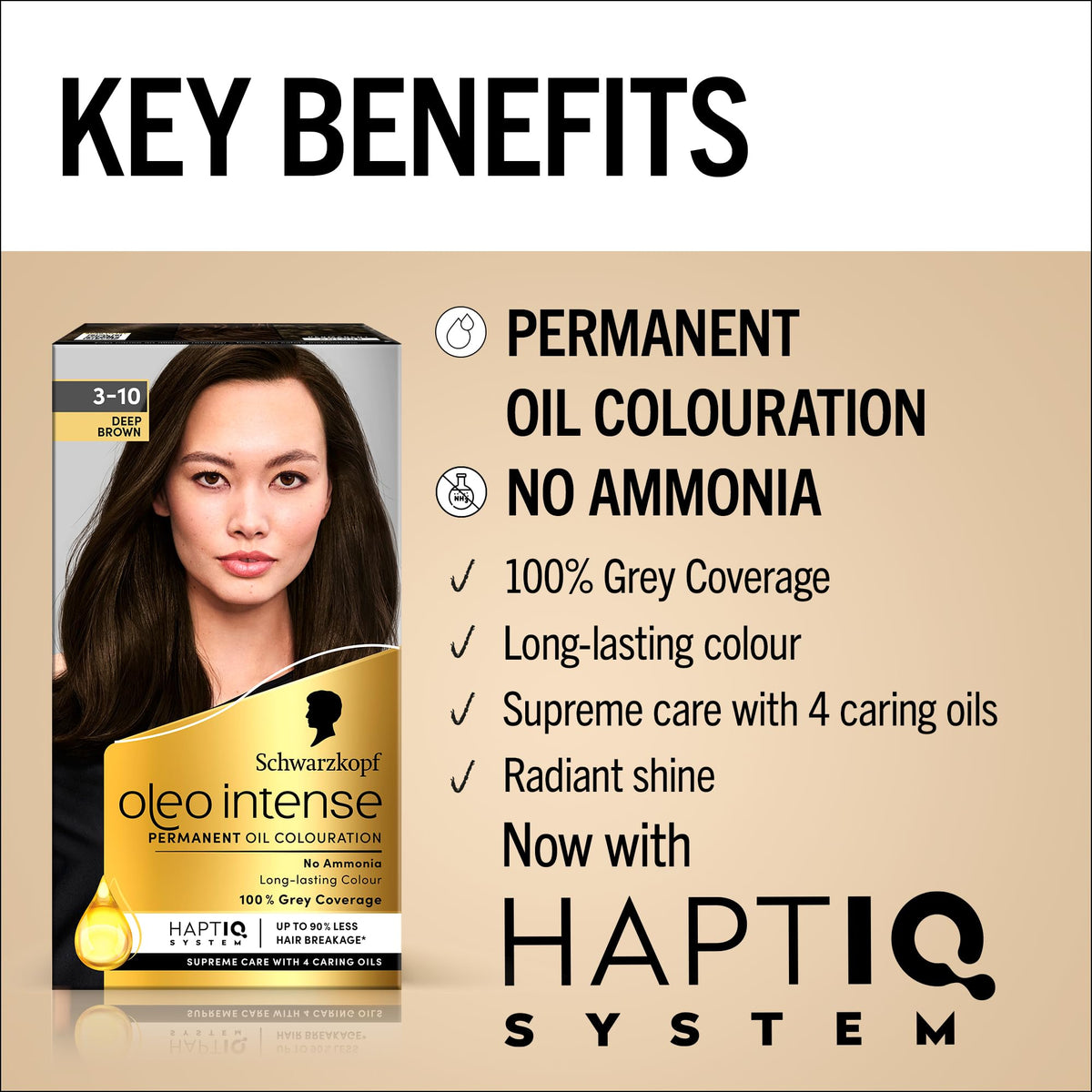 Schwarzkopf Oleo Intense Permanent Hair Colour 4-60 Gold Brown | Ammonia Free Oil Hair Dye | 100% Grey Coverage | Long-Lasting Rich Colour | With HaptIQ System & Caring Oil Mask (Pack of 2)