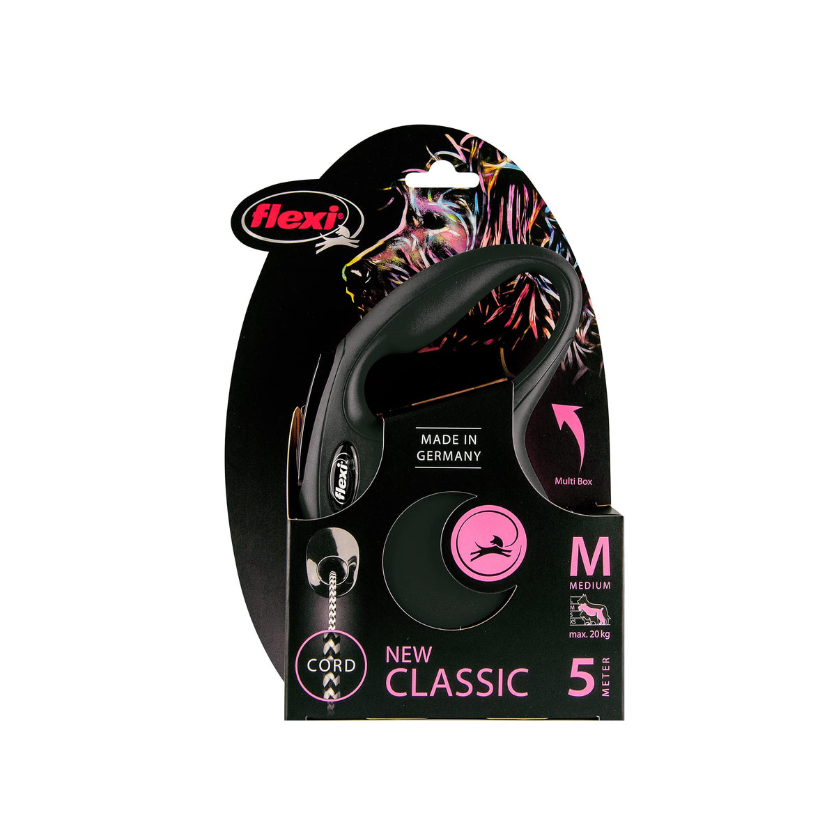 flexi Classic S | 5 m Retractable Cord Leash for Dogs up to 12 kg | Black | Retractable Dog Lead | Weight: 160 g | Dimensions: 9.6 x 16.2 cm