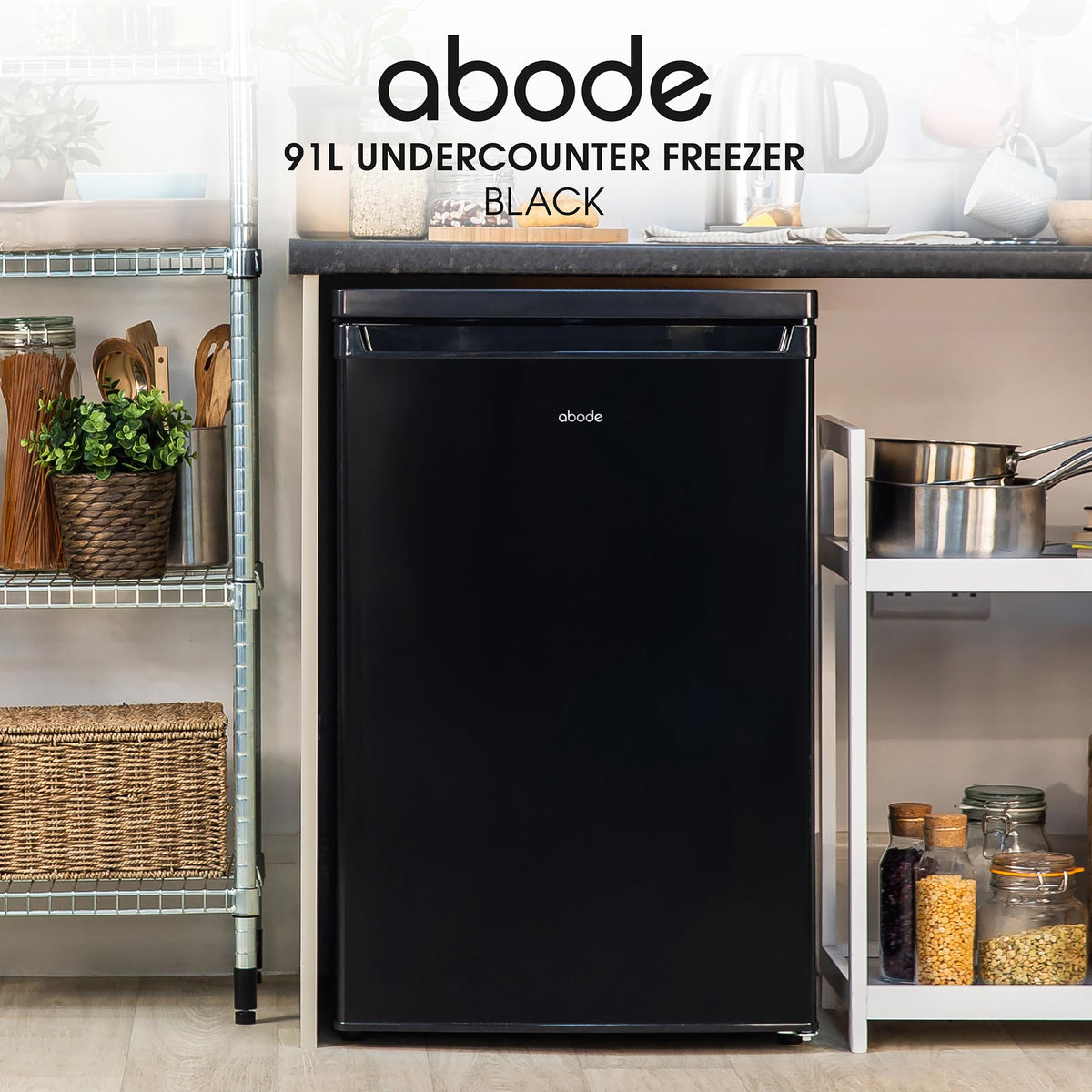 Abode Under Counter Freezer 55cm Wide Freestanding White 91 Litre with 4 Drawers, Adjustable Feet & Reversible Door, 4 Star Freezer, Suitable for Garages & Outbuildings A85UCFZ552E1W (White, 55 cm)