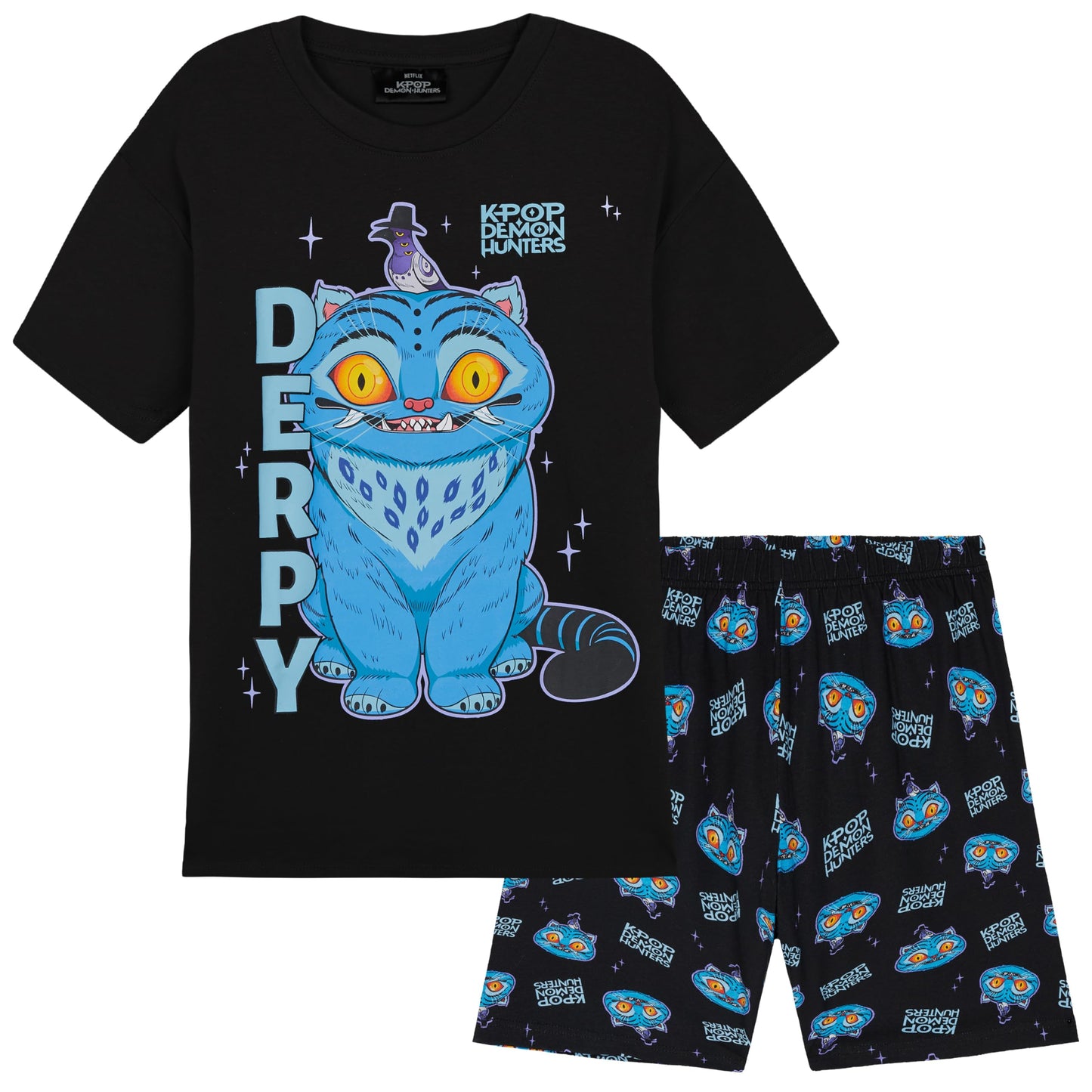 KPop Demon Hunters Official Girls Pyjama Set 5-14 Yrs, 2 Pcs Pjs Shorts & T-shirt, Huntrix Saja Boys Derpy Tiger Merch Gifts