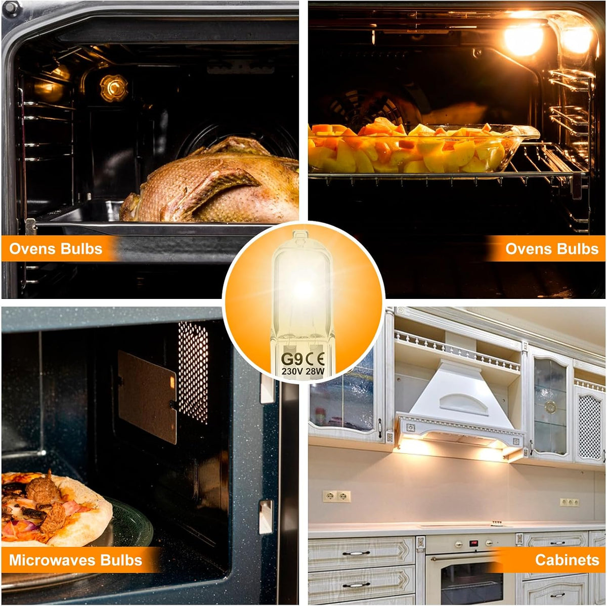 G9 Halogen Light Bulbs, 28W 2700K Warm White 230V Dimmable Capsule Bulbs, Non-Flicker - 12 Pack