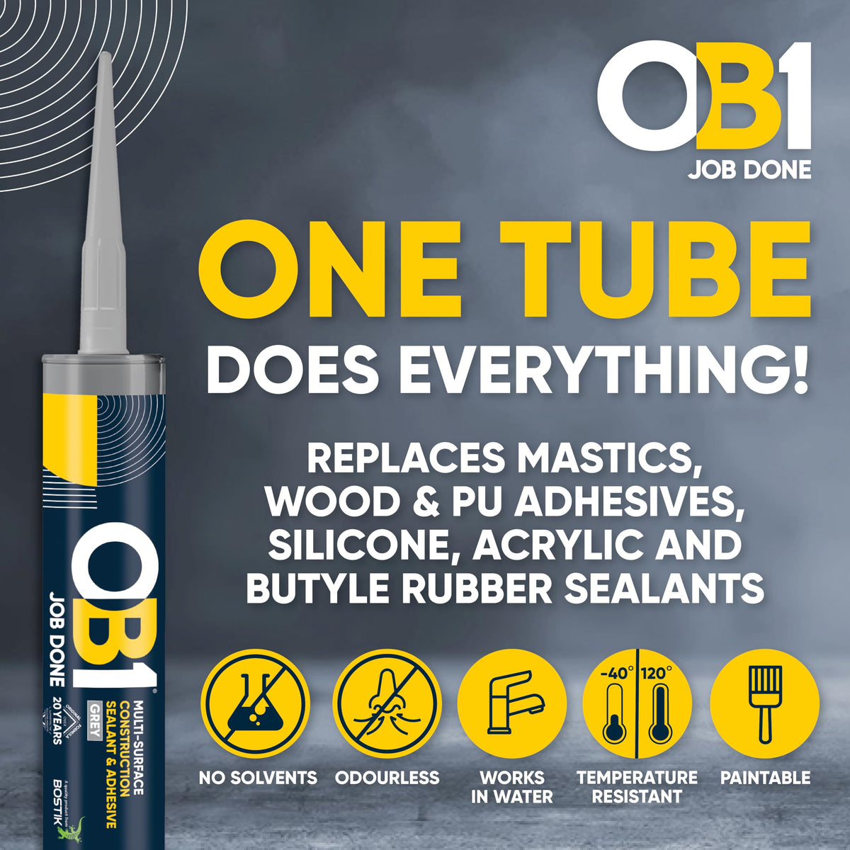 OB1 Clear Multi-Surface Construction Sealant & Adhesive, 290ml 2in1 formula