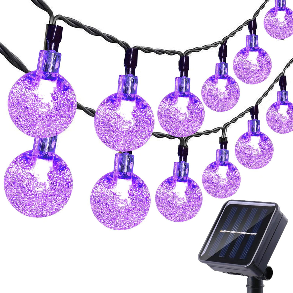 Moxled Solar Garden Lights Outdoor, 36ft 60 LED String Waterproof, Powered Crystal Ball Indoor/Outdoor Fairy Decorative for Garden, Patio, Yard, Festival, Parties (Purple)