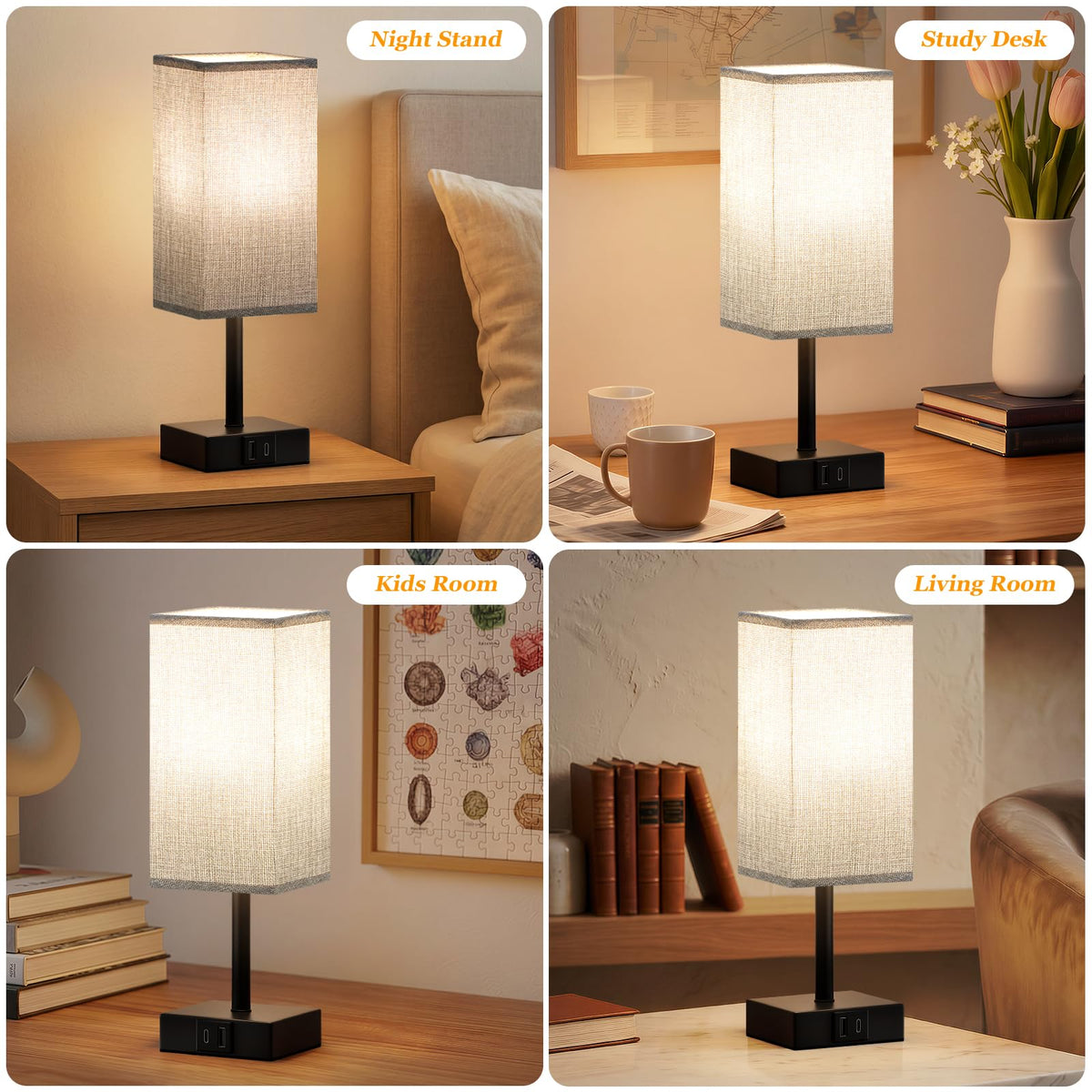 Pink Touch Lamp, Bed Lamp with Dual USB Charging Ports, Pink-Base (Bulb Included)