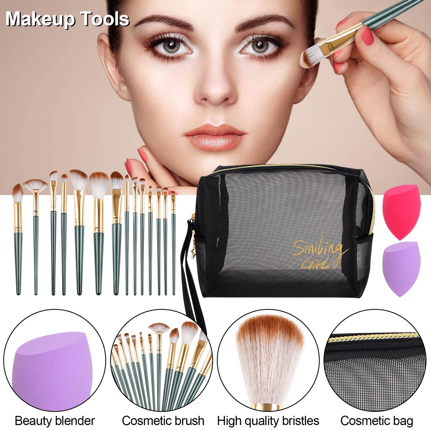 LYMYBETY Makeup Set, Cosmetic Make Up Starter Kit With Storage Bag Portable Travel Make Up Palette Eyeshadow Foundation Lip Gloss for Teenage & Adults (Style B), 1.0 count