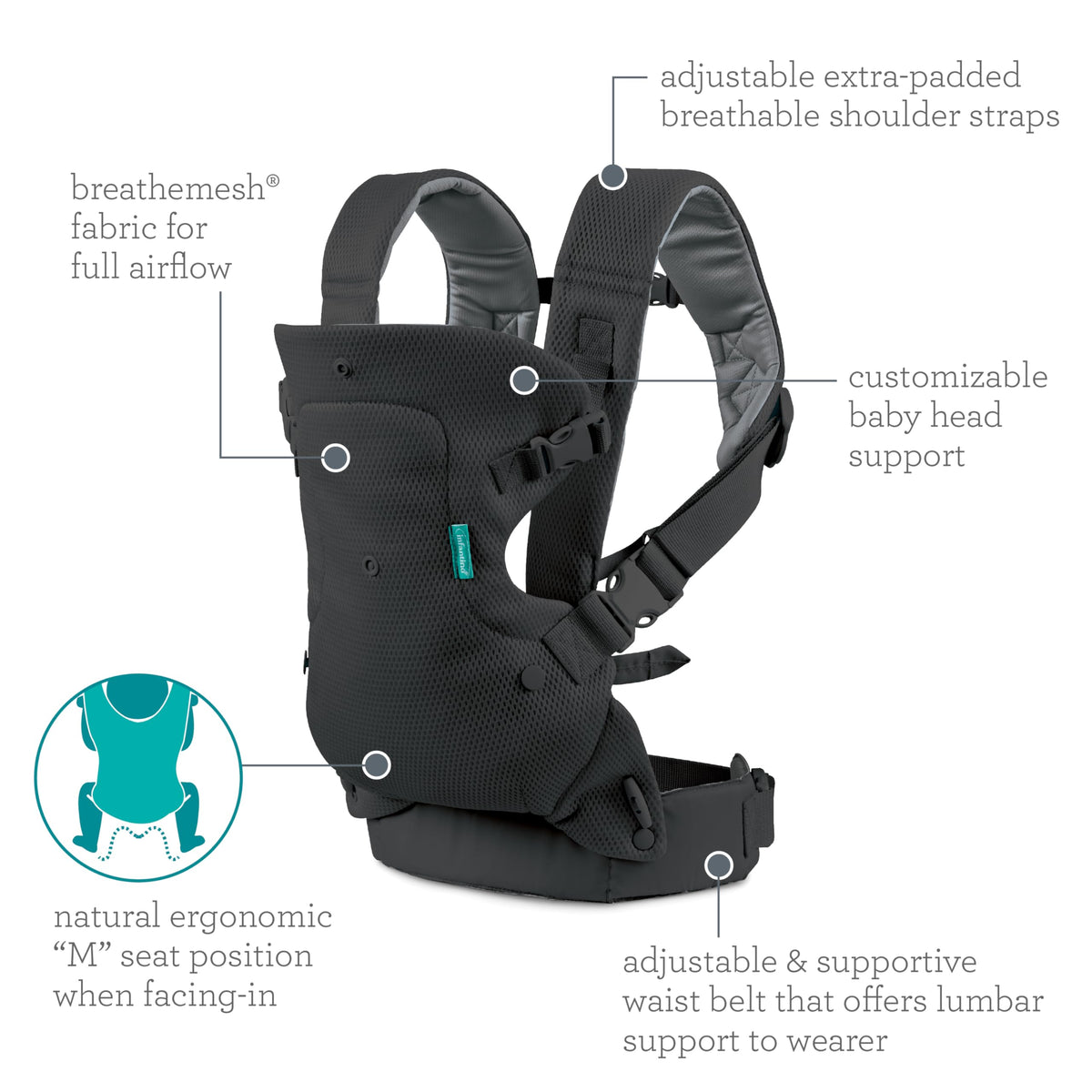 Infantino Flip Advanced 4-in-1 Baby Carrier - Ergonomic, Convertible, Face-in and Face-Out Front and Back Baby Carrier for Newborn to Toddler 3,6-14,5kg, Grey