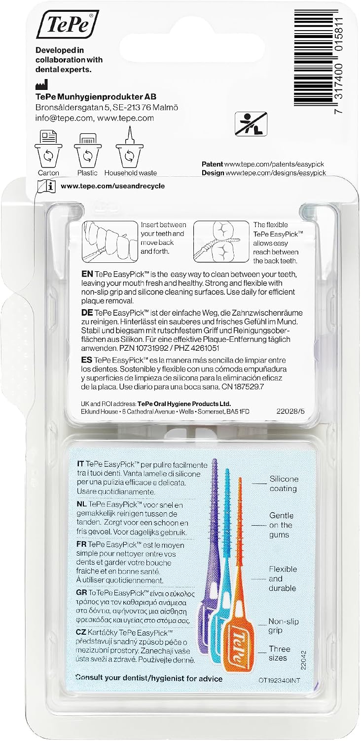 TePe EasyPick Toothpicks, Orange, ISO XS-S, 36pcs, Travel Case Included
