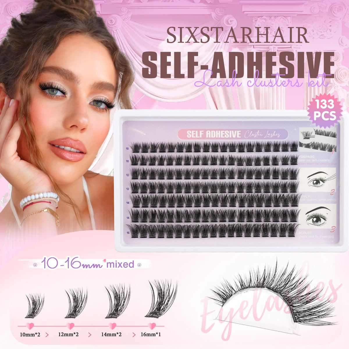 Sixstarhair Individual Eyelashes Kit Lash Clusters with Glue and Remover