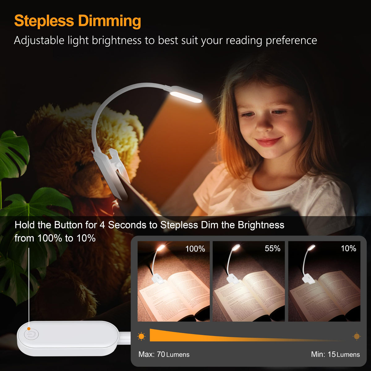 Gritin 16 LED Reading Light, Book Light - Eye Caring 3 Color Temperatures