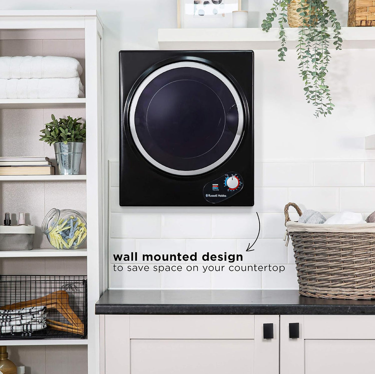 Russell Hobbs RH3VTD800 White 2.5kg Compact Mini Vented Tumble Dryer, Portable, Freestanding Table top Dryer with 3 Heat Settings small