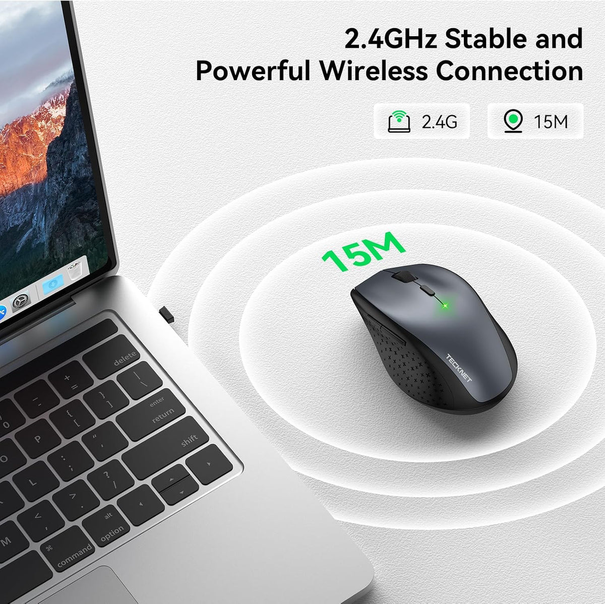 TECKNET Wireless Mouse for Laptop, 4800 DPI Optical Computer Mice with 6 Adjustable Levels, 30 Months Long Battery Life 2.4G Cordless USB Silent Mouse for Notebook, PC, Office Home Work -Grey
